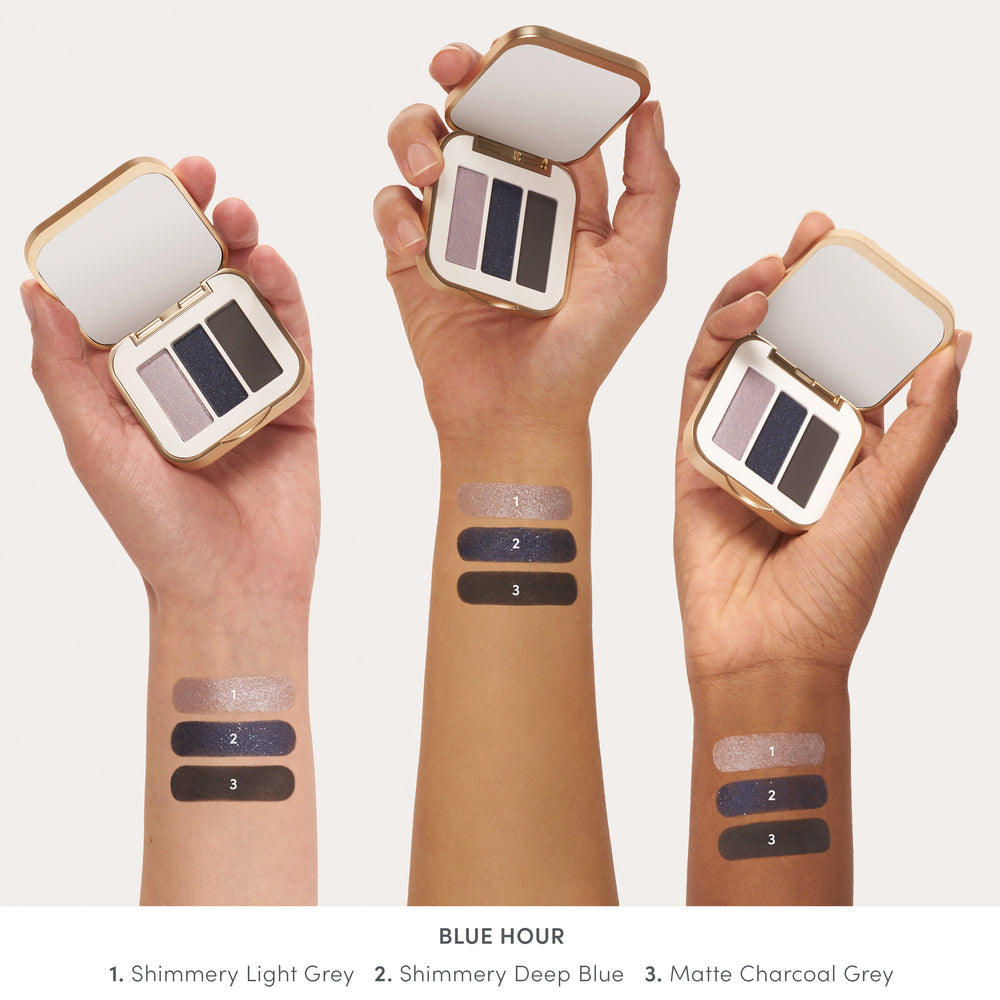 jane iredale PurePressed Eye Shadow Triple Blue Hour swatches på armer
