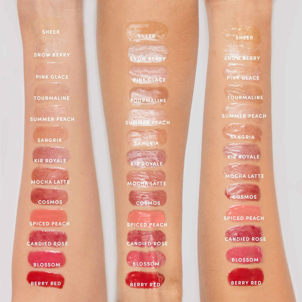 jane iredale HydroPure Hyaluronic Acid Lip Gloss swatches på tre armer