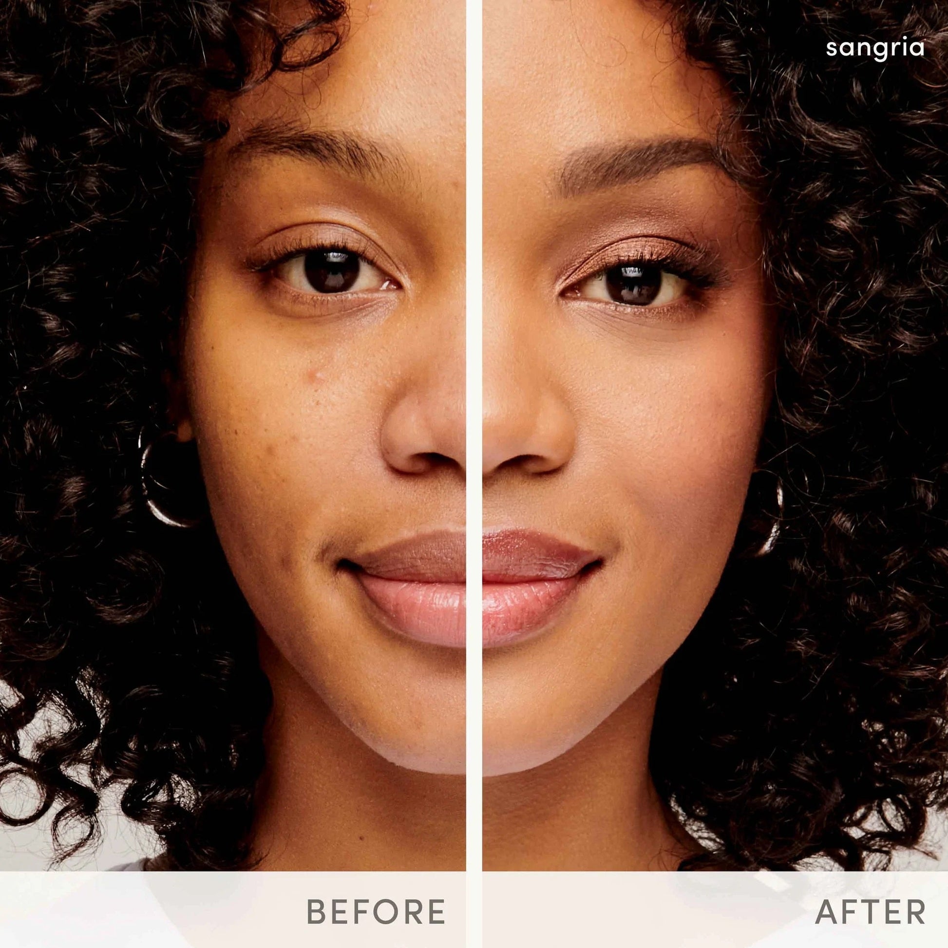 jane iredale HydroPure Hyaluronic Acid Lip Gloss Sangria før og etter på modell